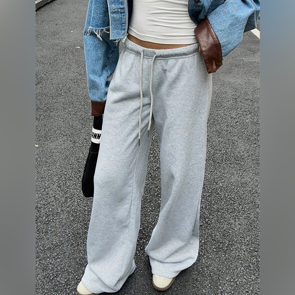 Wide Leg Sweatpants with Drawstring - Picture 2 of 5